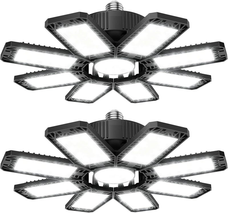 ISKYDRAW 240W LED Garage Light 2 Pack, 24000lm Garage Lights Ceiling LED with 8 Deformable Panels, Shop Light 6500K fit for E26 E27 Bulb Socket, Bay Lighting for Workshop Basement Barn - Image 1